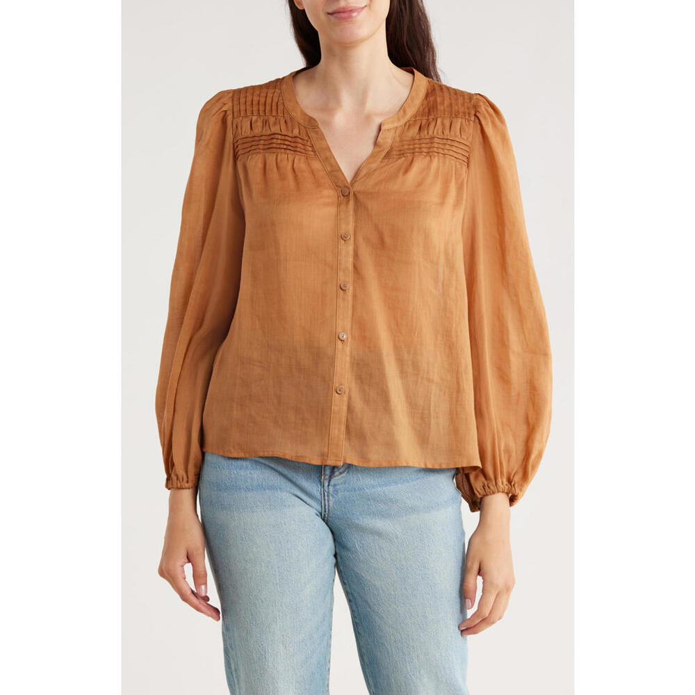 NWT! Tommy Bahama Palm Breeze Pintuck Button-Up Shirt in Chipmunk Size Small